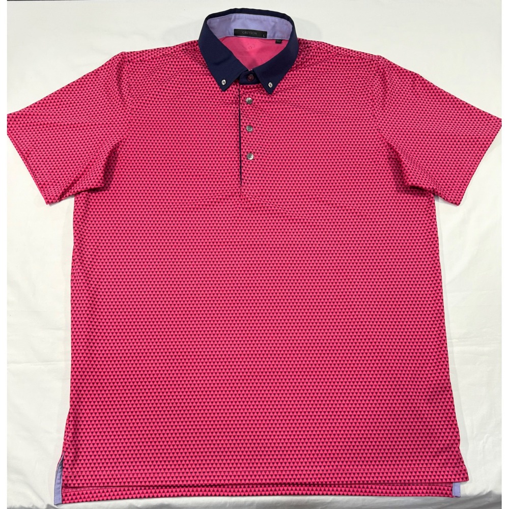 Greyson Golf Mens Large Pink Navy Geometric Triangle Polo Shirt